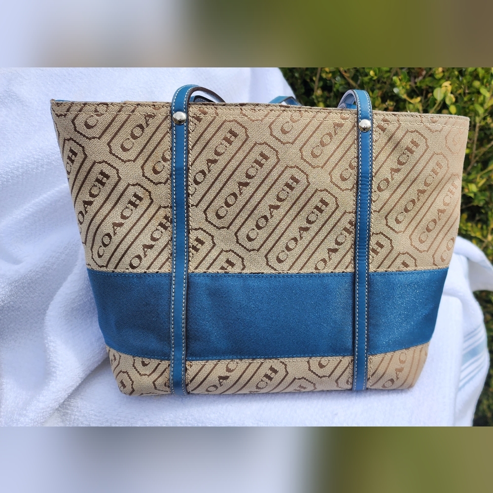 Coach signature Blue and Tan purse